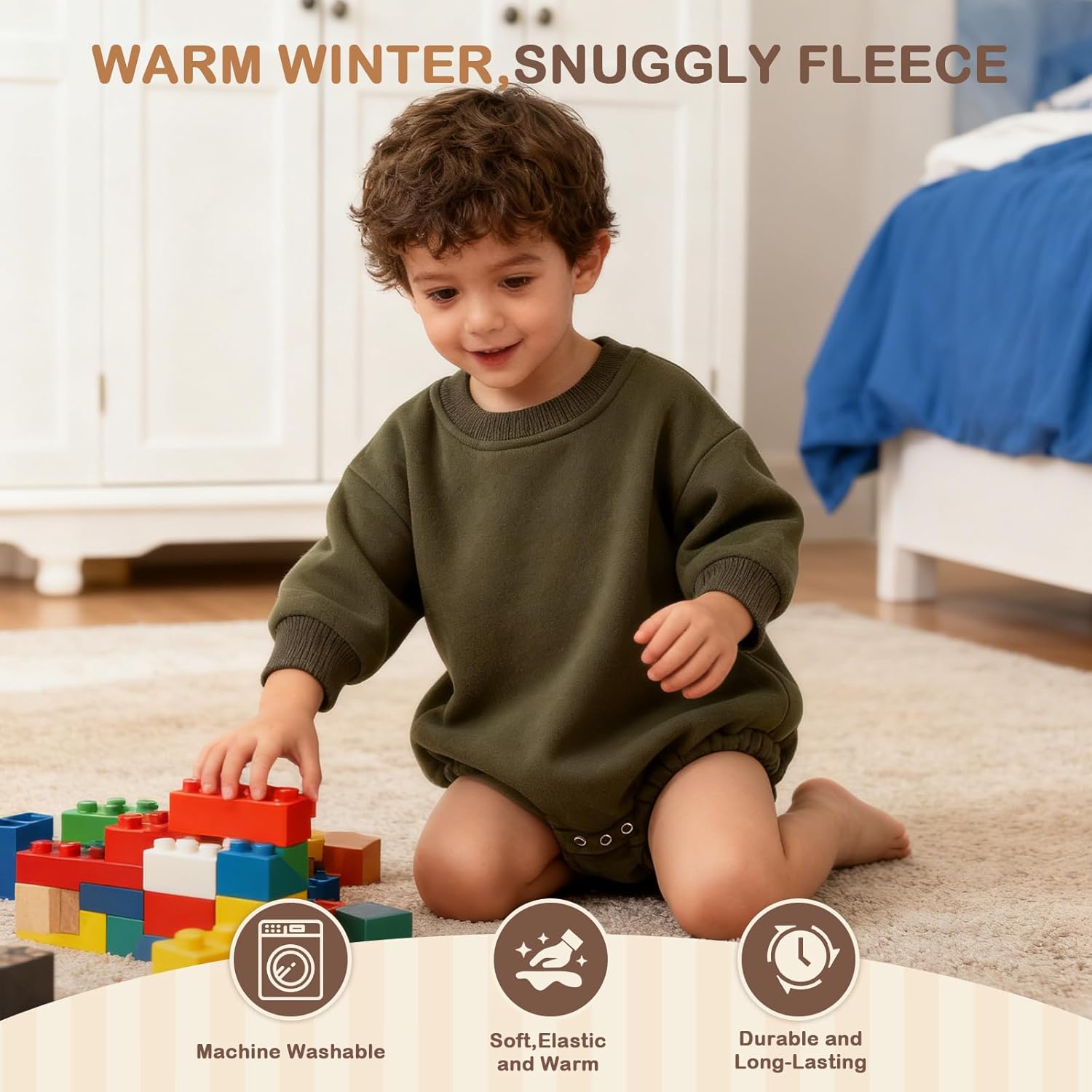 Bafeicao Baby Boy Girl Fleece Sweatshirt Bubble Romper Oversized Sweater Romper Solid Thick Winter Clothes - Image 5