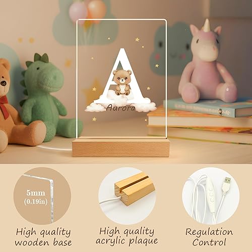 Miniatura 3 de Luz nocturna personalizada para bebé con base de madera, lámpara LED con nombre personalizado para habitación de niños, decoración de guardería de