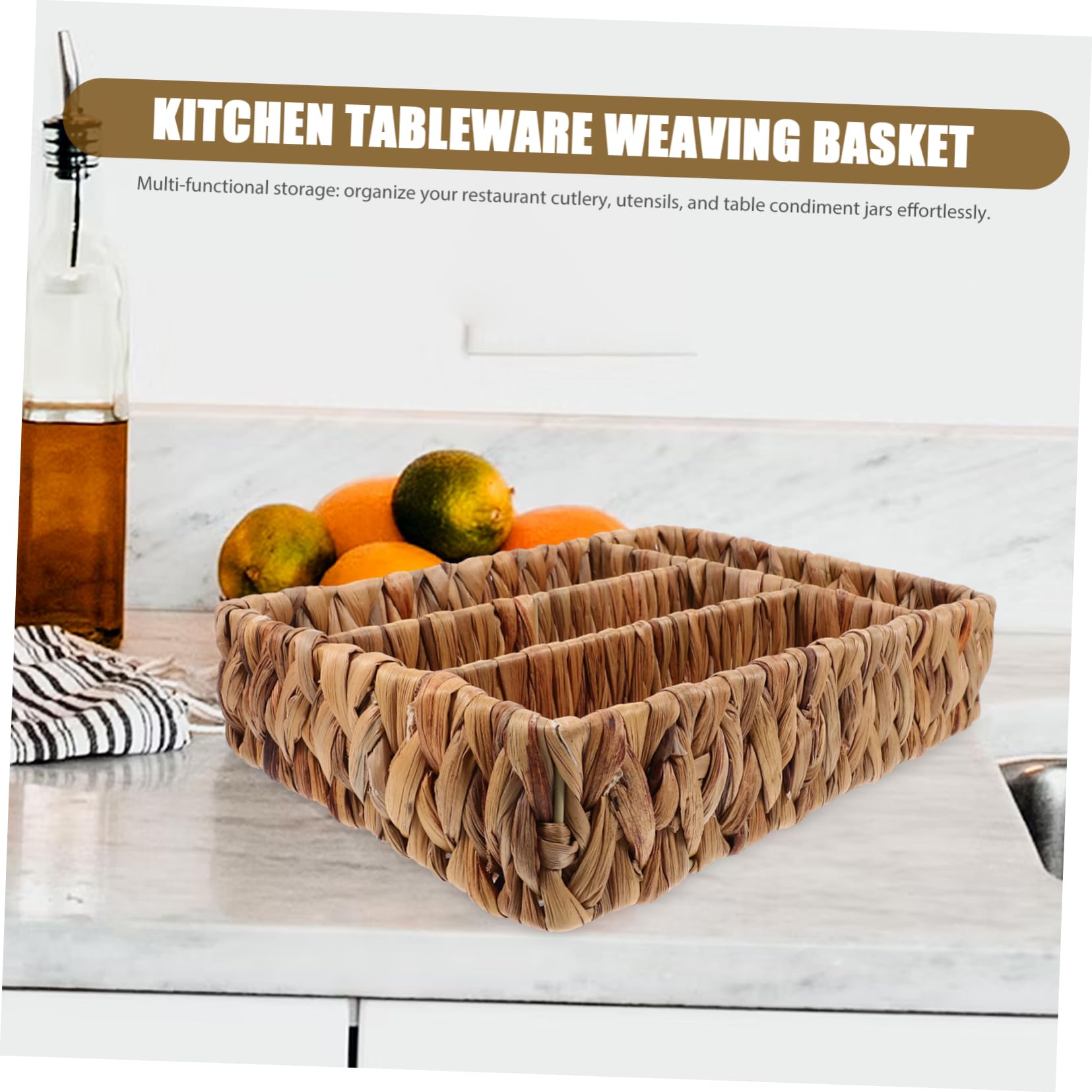 Cabilock Cesta De Almacenamiento Tejida De Paja Cesta Para Utensilios De Cocina Organizador De Cubiertos Para Secar Dividida Para Escenarios De Cocina