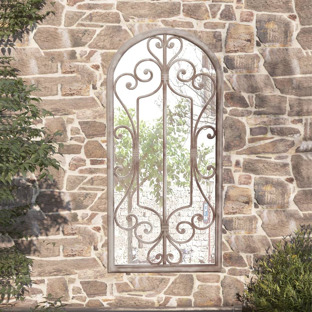 vidaXL Miroir de Jardin Miroir de Patio Mural Décoration de Jardin Suspendu Ajout de Lumière Sable 100x45cm Fer pour Utilisation Extérieure