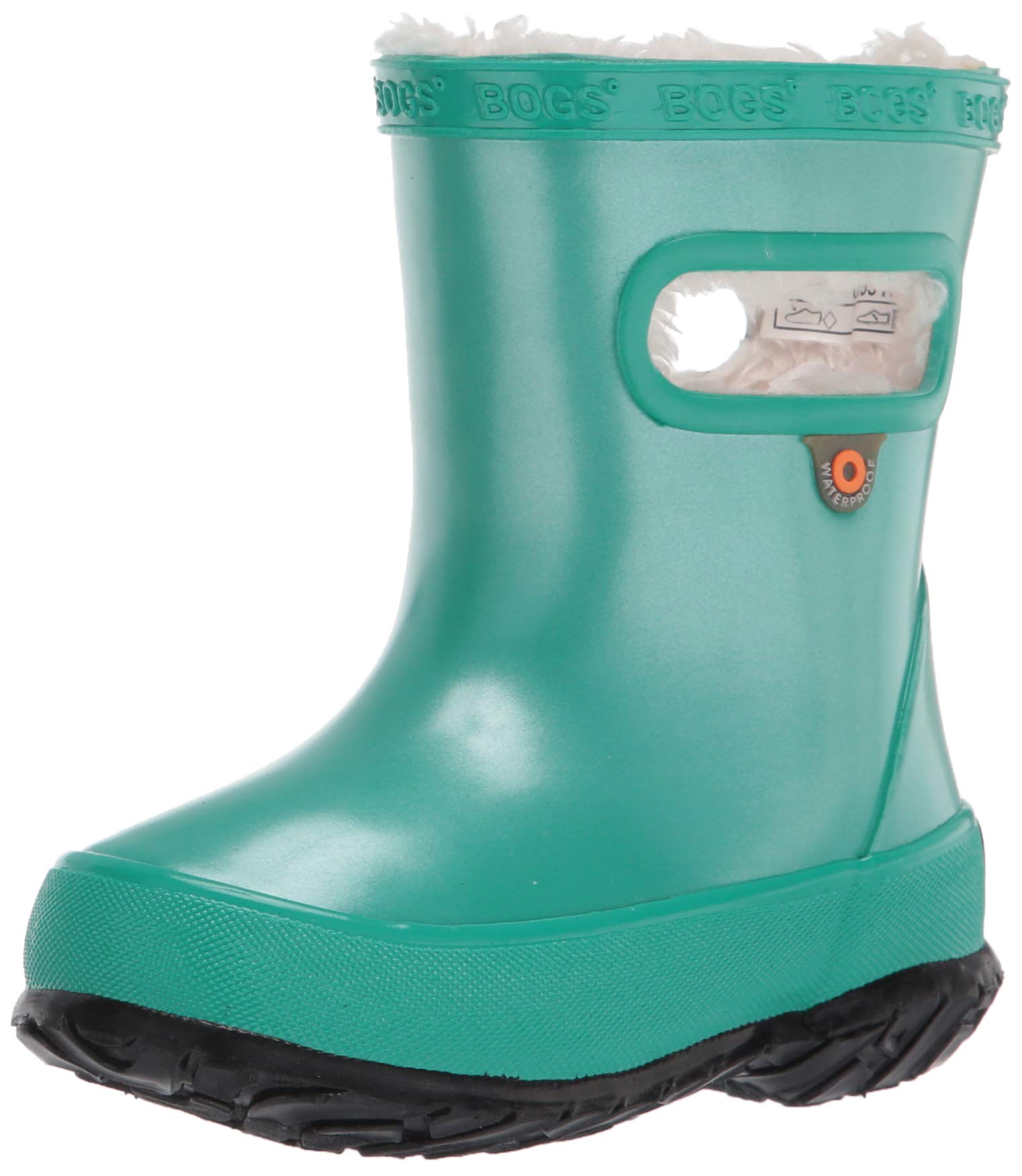 Bogs Skipper Rubber Waterproof Boys and Girls Rain Boot, Metalic Plush-Turquoise, 4 US Unisex Big Kid