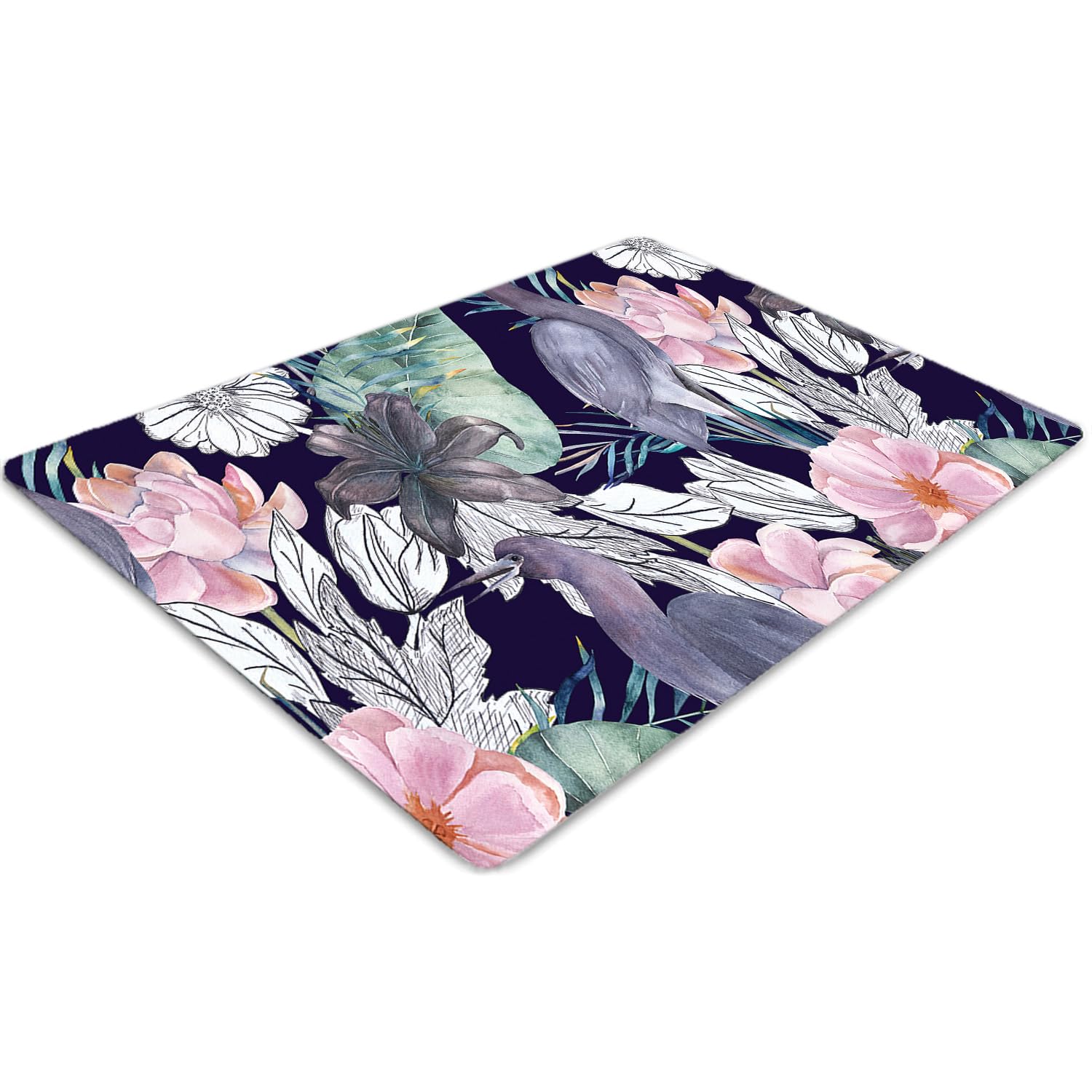 Tapis de chaise 120x90 cm imperméable et antidérapant en PVC à motif oiseaux