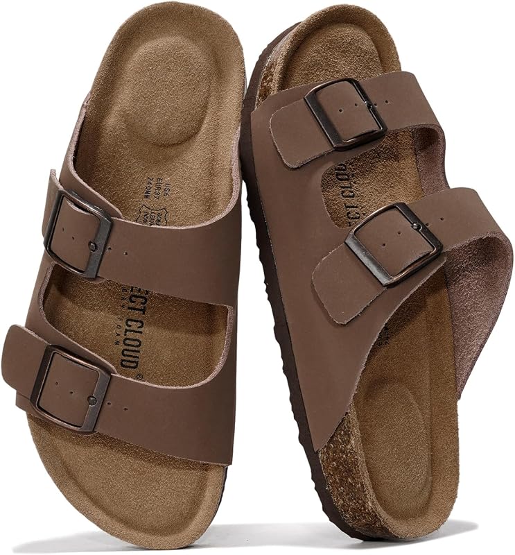 Sandalias Project Cloud 100% Cuero Genuino para Mujer (Venita) | Sandalias con plantilla de corcho para mujer con espuma viscoelástica y soporte para el arco, sandalias planas para vacaciones esenciales