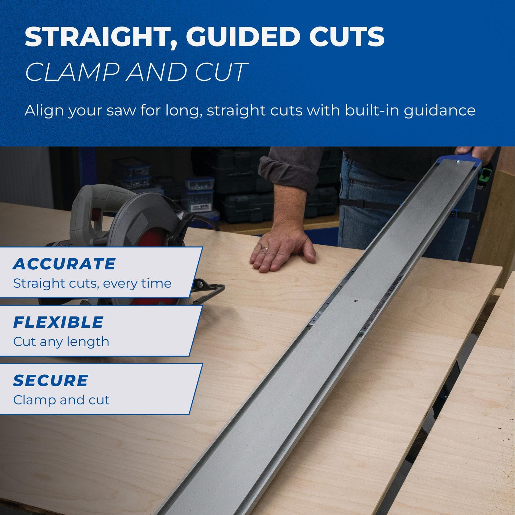 Kreg KMA4500 4' Straight Edge Guide w/Adjustable Gripmaxx Clamp