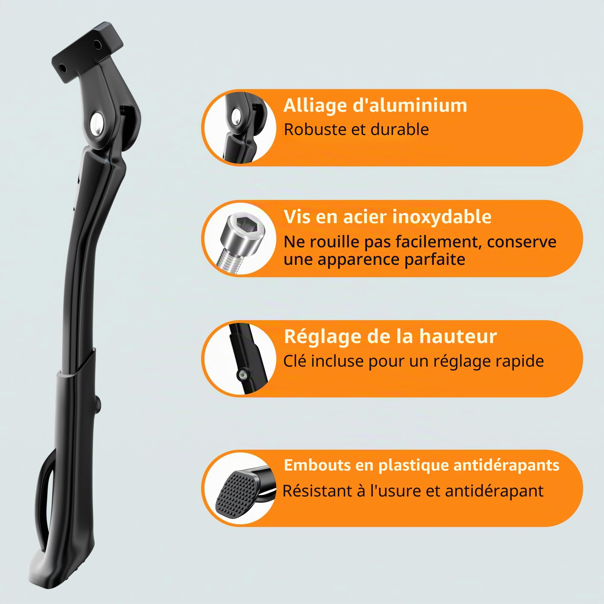 Béquille de vélo 26 à 29 Pouces, Espacement des Trous 40 mm/Universel Réglable VéloKickstand, Convient pour vélo, VTT, vélo de Route
