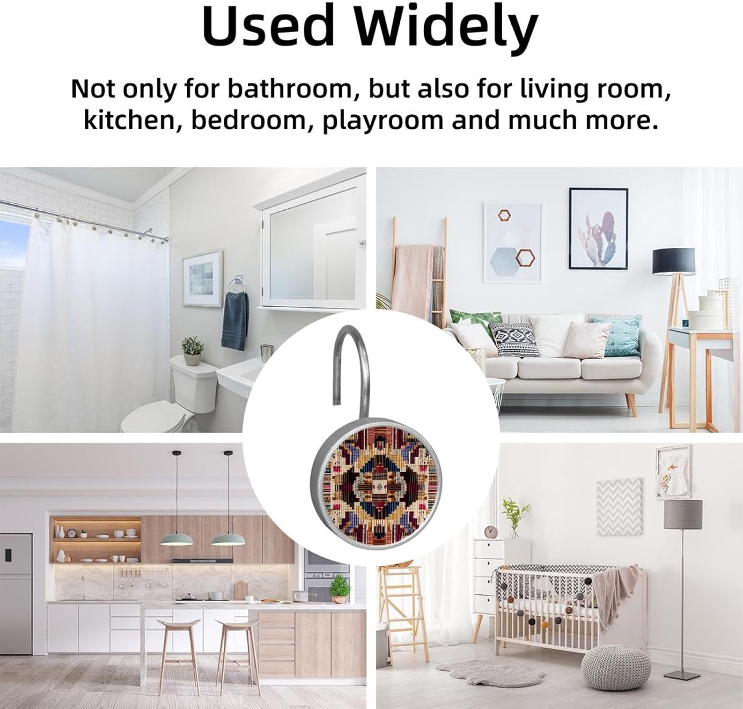 12 Pcs Stainless Steel Shower Curtain Hooks for Shower Curtain, Geometric Retro (3)