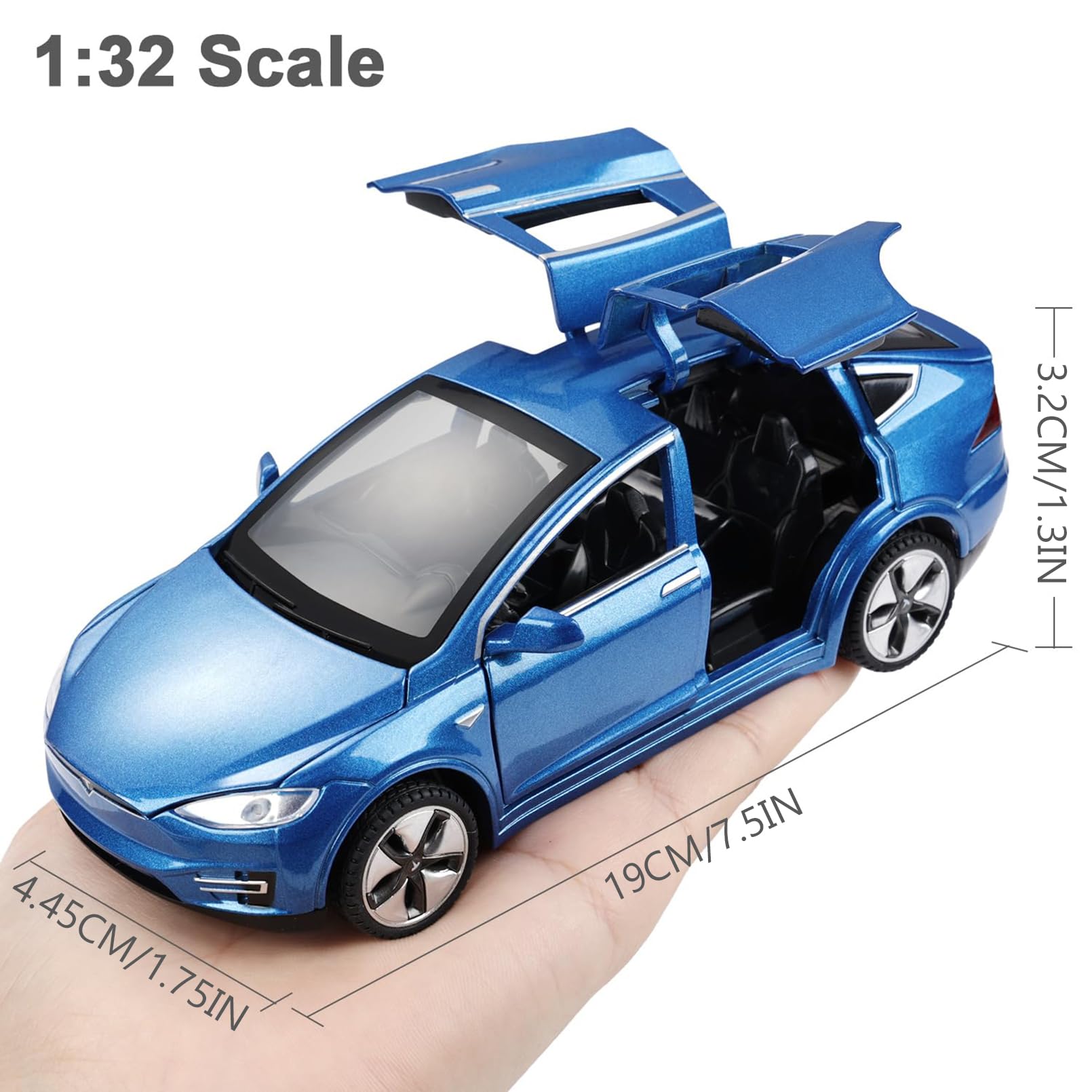 Tesla Model X 1:32 Modellino Macchinina con Luce e Musica, Funzione Pull-Back, Lega Pressofusa, Ideale per Bambini dai 3 anni e Collezionisti (Blu)