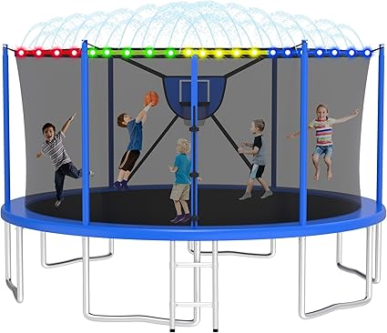 2025 Upgrade 1500LBS Outdoor Tranpoline for Kids and Adults 【Easy to Install & Built to Last】 10FT 12FT 14FT 16FT Recreational Tranpolines with Net, Basketball Hoop and Ladder, ASTM Approved