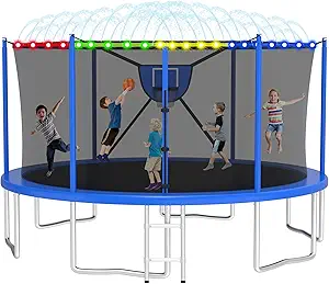 2025 Upgrade 1500LBS Outdoor Tranpoline for Kids and Adults 【Easy to Install & Built to Last】 10FT 12FT 14FT 16FT Recreational Tranpolines with Net, Basketball Hoop and Ladder, ASTM Approved