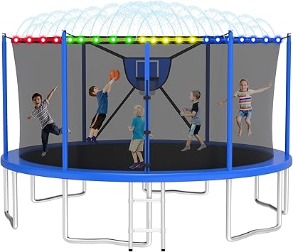 2025 Upgrade 1500LBS Outdoor Tranpoline for Kids and Adults 【Easy to Install & Built to Last】 10FT 12FT 14FT 16FT Recreational Tranpolines with Net, Basketball Hoop and Ladder, ASTM Approved