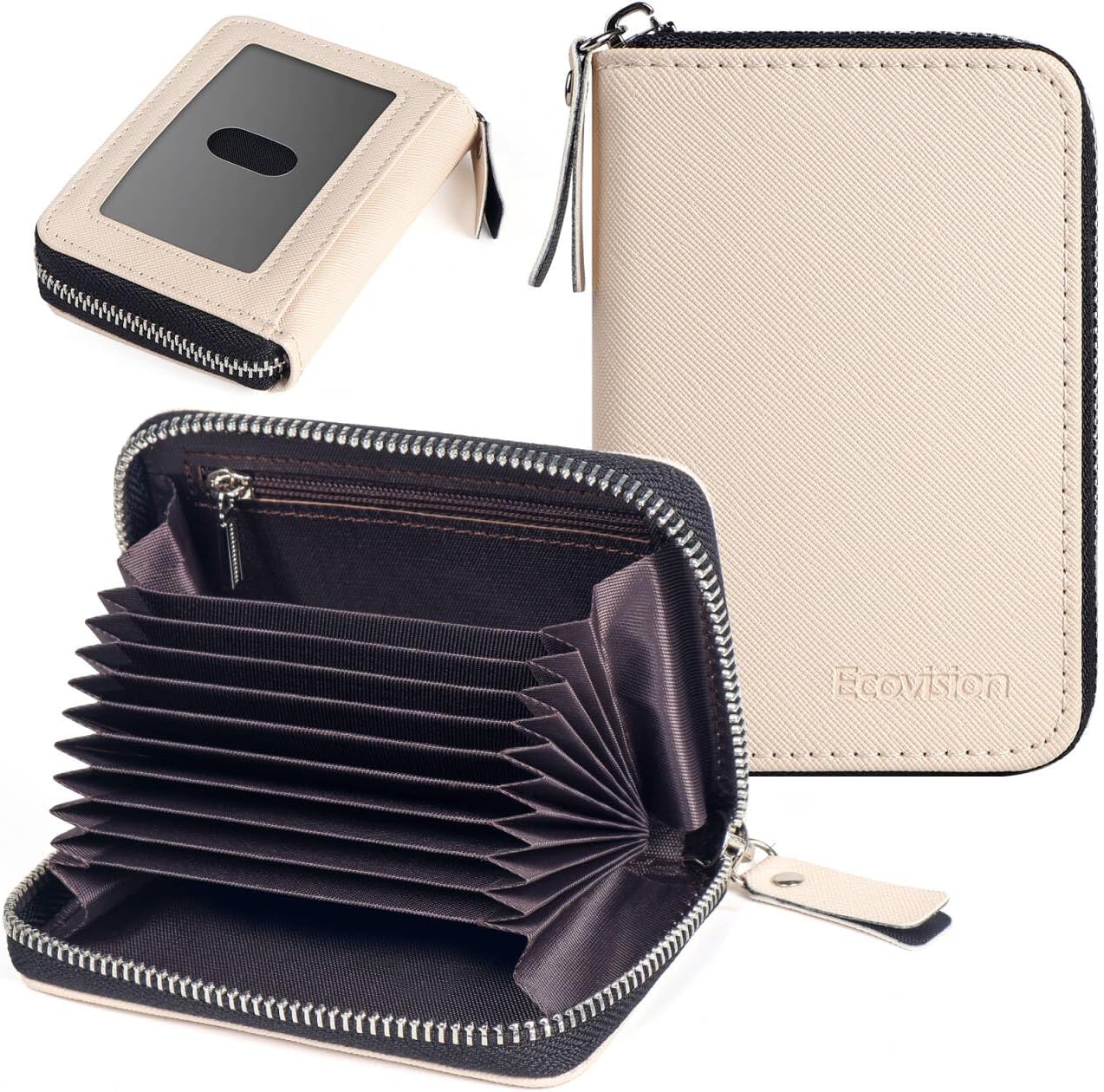 EcoVision Credit Card Holder RFID Card Case Wallet, Small Accordion Zipper Card Case Holder, Card Organizer Case for Women Men