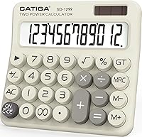Vista 8 de CATIGA Calculadora de interruptor mecánico con energía solar y batería doble, pantalla LCD grande de 12 dígitos, calculadora de escritorio estética