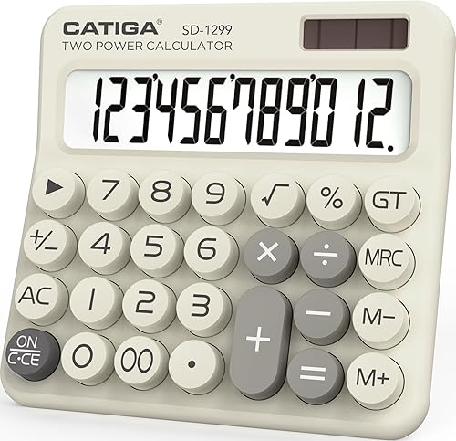Miniatura 7 de Calculadora CATIGA con interruptor mecánico con energía dual solar y batería, pantalla LCD grande de 12 dígitos, calculadora de escritorio estética