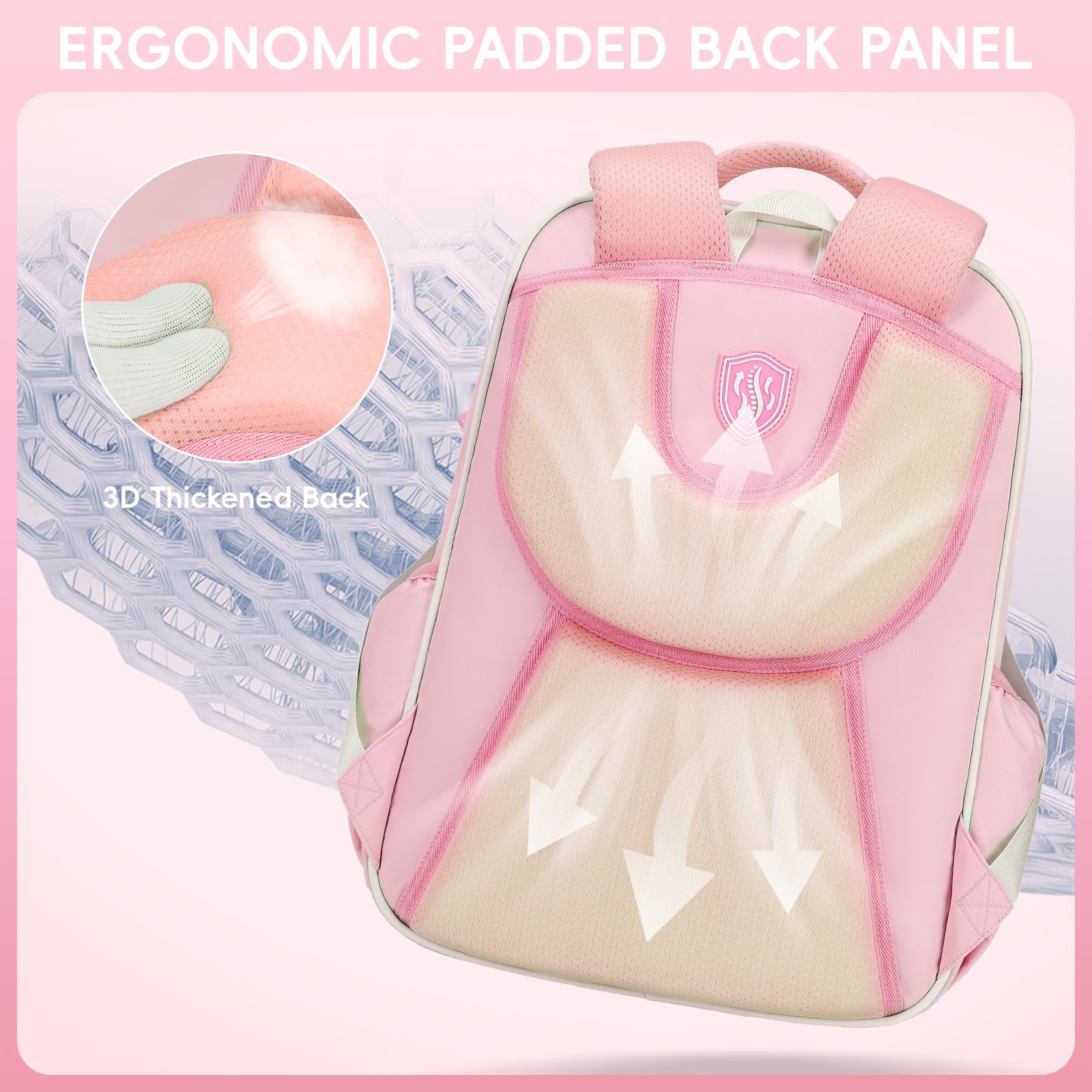 Tanou Cartable Primaire pour Filles, Sac à Dos Ergonomique pour Enfants du CP au CM2, Sac d'école Fille Primaire Décontracté avec Pendentif, 20 Litres, Rose