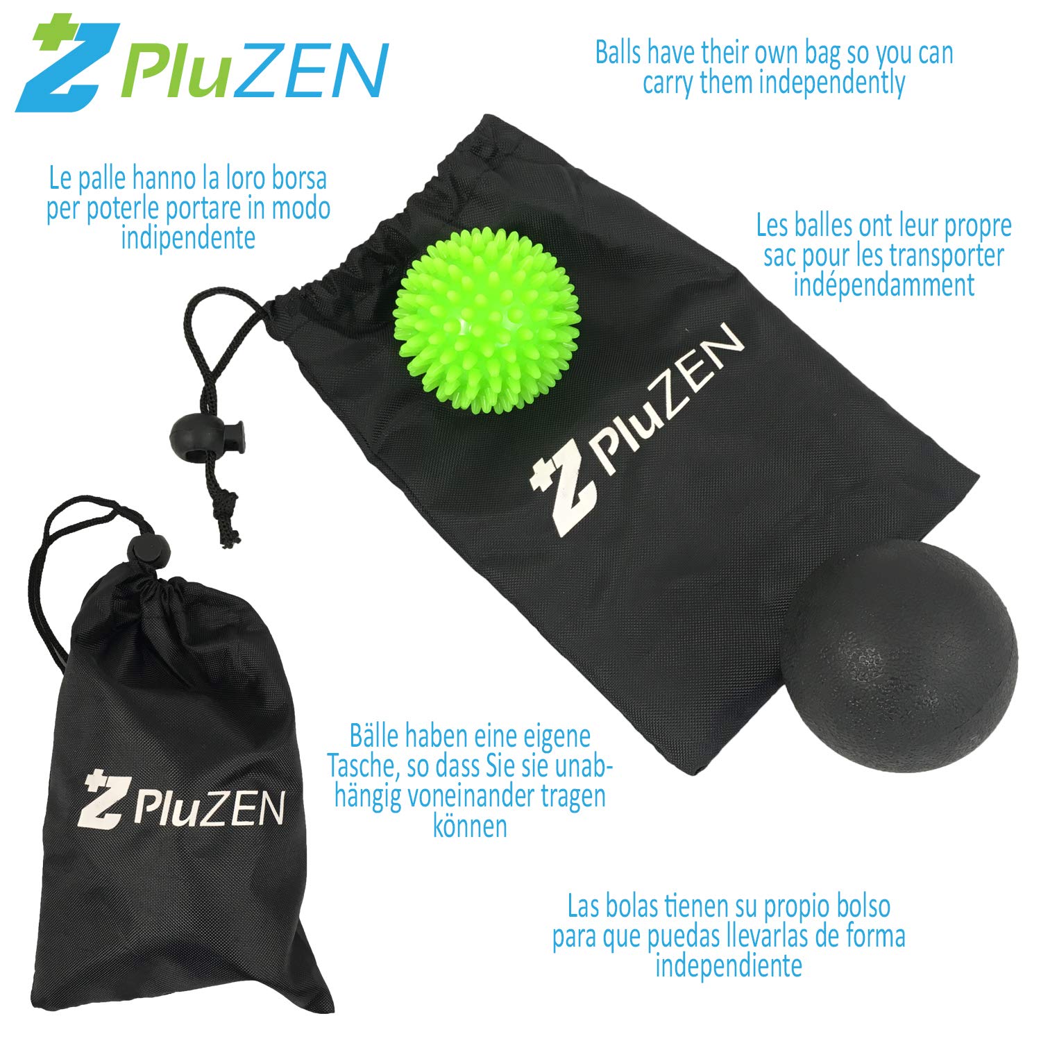 Kit complet de massage 4 en 1 | Rouleau mousse 45 cm avec couvercles et sangle de transport, bâton de massage 7 rouleaux, balle rigide lisse, balle à picots | Pour détente myofasciale, massage des tissus profonds et thérapie des points gâchettes | Détend