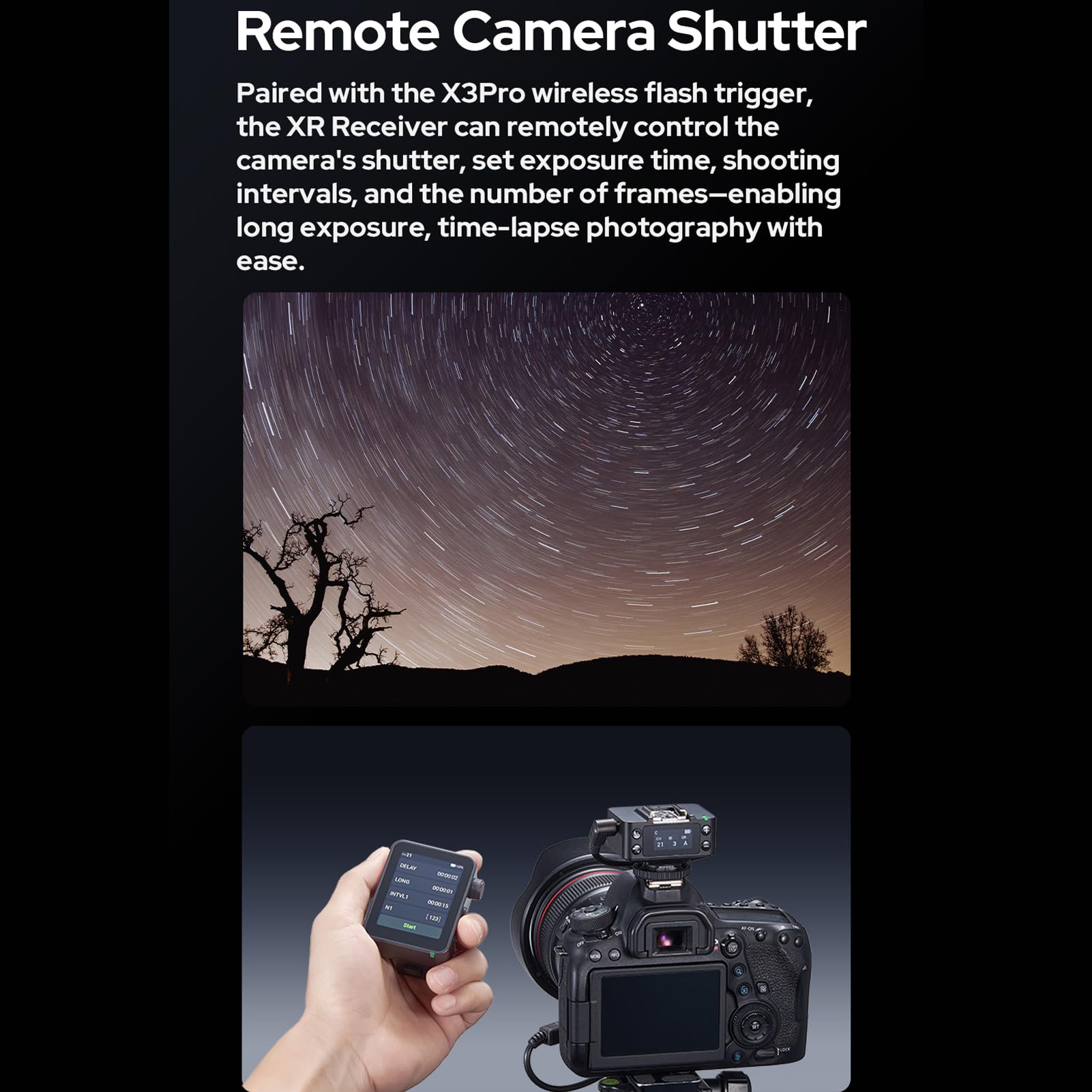 Godox XR Ricevitore flash TTL, portata 100 m, ricevitore radio con batteria integrata da 1270 mAh, cavo di sincronizzazione e cavo USB-C, compatibile con il trigger Godox X3/X3Pro per Canon e Nikon