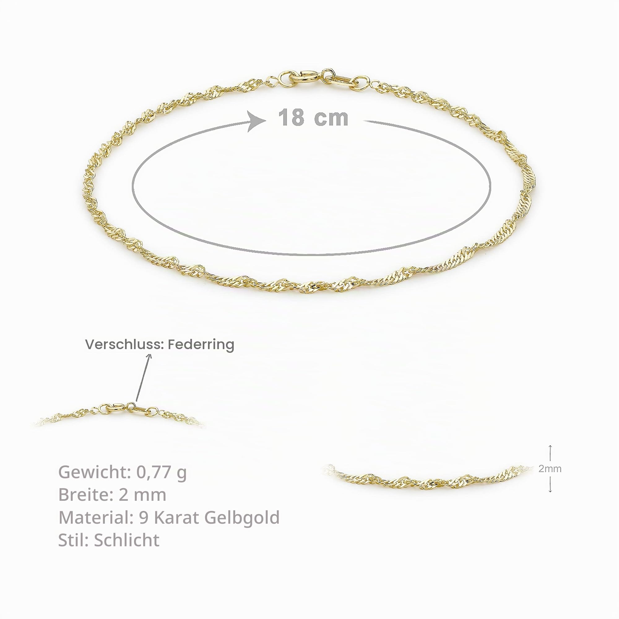 Carissima Gold Damen 9k (375) Gelbgold Diamantschliff Twist Panzerkette-Armband