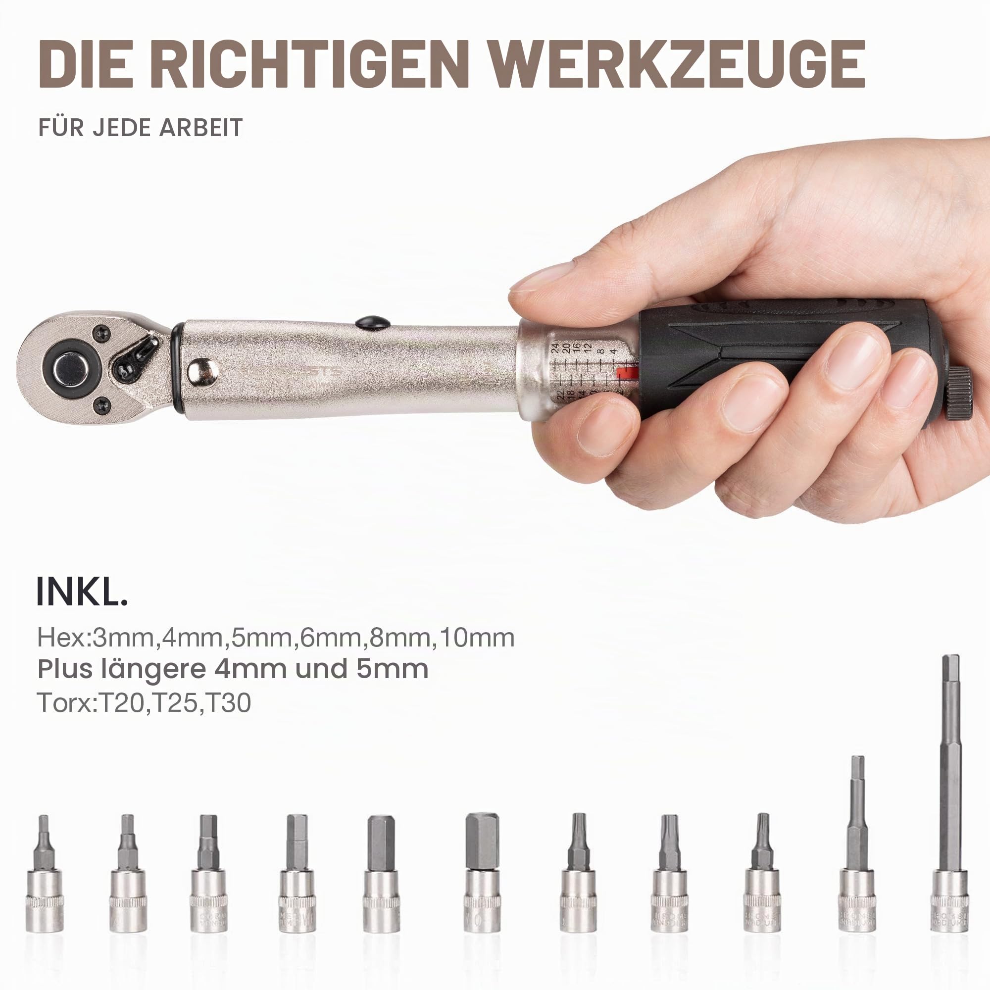 1/4 Zoll Drehmomentschlüssel-Set mit Klickfunktion – 2–24 Nm – Fahrrad-Wartungswerkzeug für Rennräder & Mountainbikes – inkl. Innensechskant- und Torx-Bits sowie 4 mm / 5 mm Verlängerungsstange