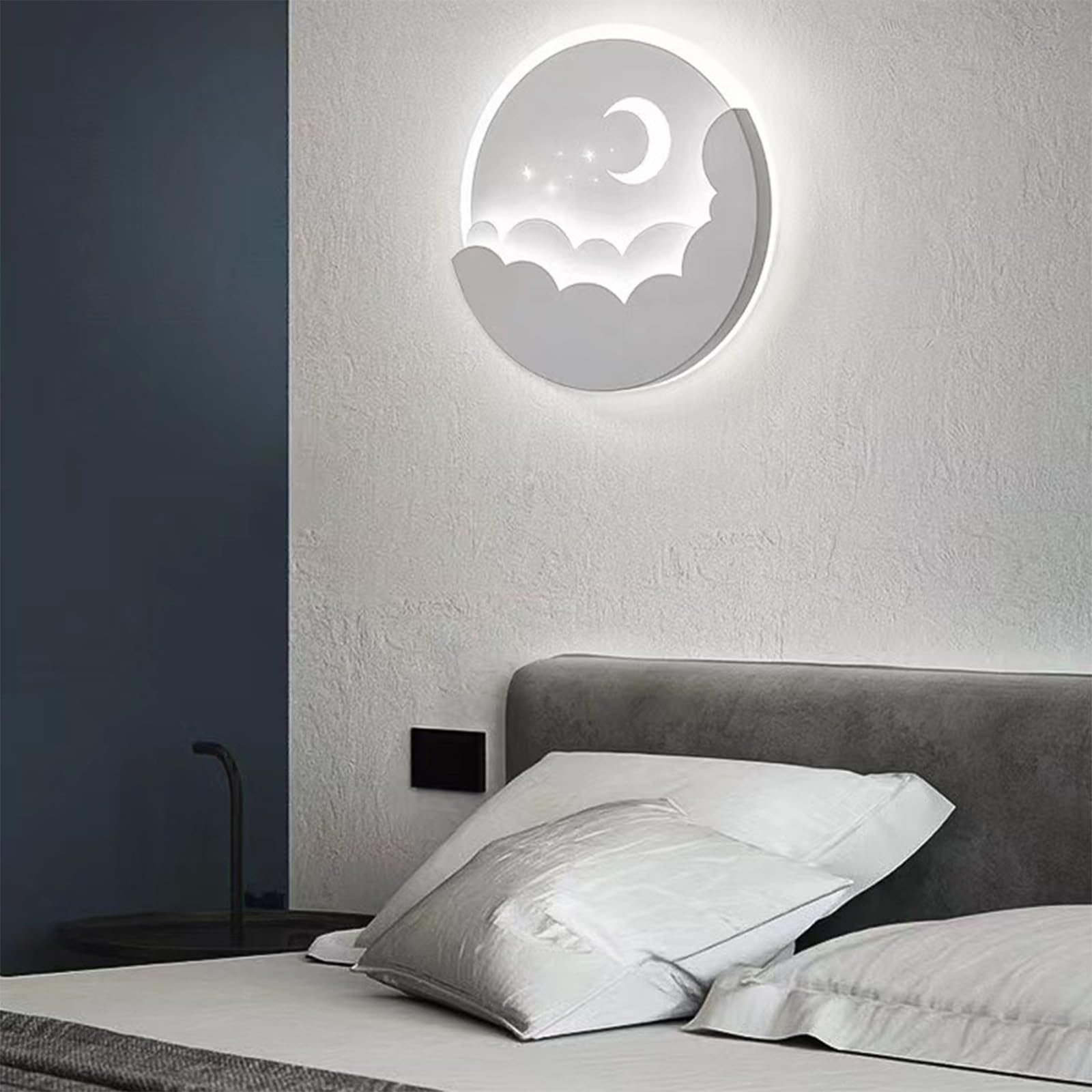 Lampade da Parete, luci a LED per Interni, Moderne, dimmerabili, a Forma di Luna e Sole, con Telecomando, in Alluminio Acrilico, Luce Notturna per Camera da Letto e Bambini/Bianco/