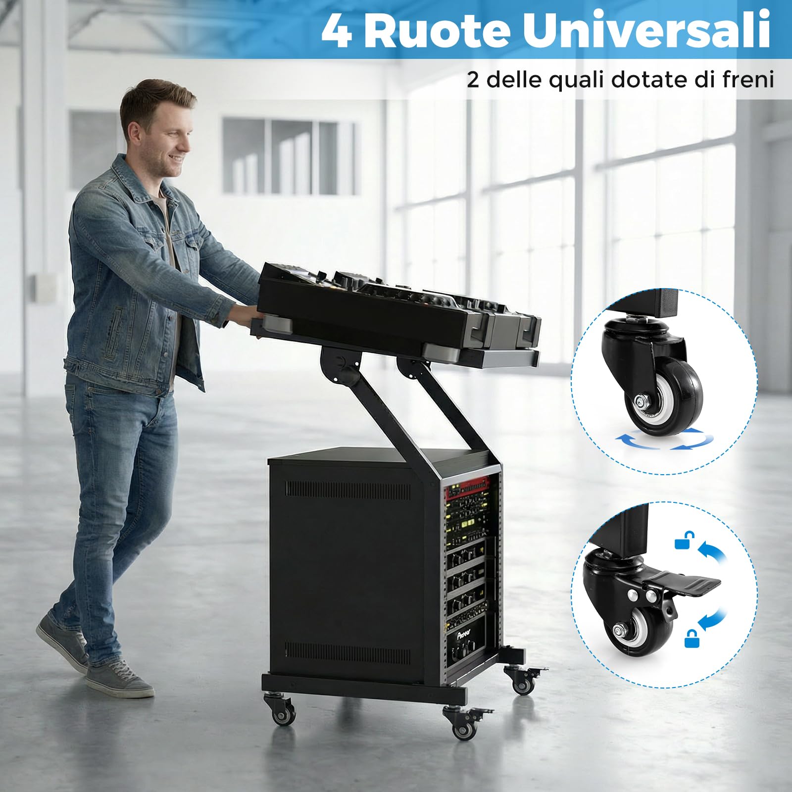 COSTWAY Supporto Mixer DJ, Supporto Audio Professionale a 2 Strati con Supporti Regolabili e Ruote Bloccabili, Supporto per Amplificatore Mobile per Attrezzature Studio Musicale e Eventi