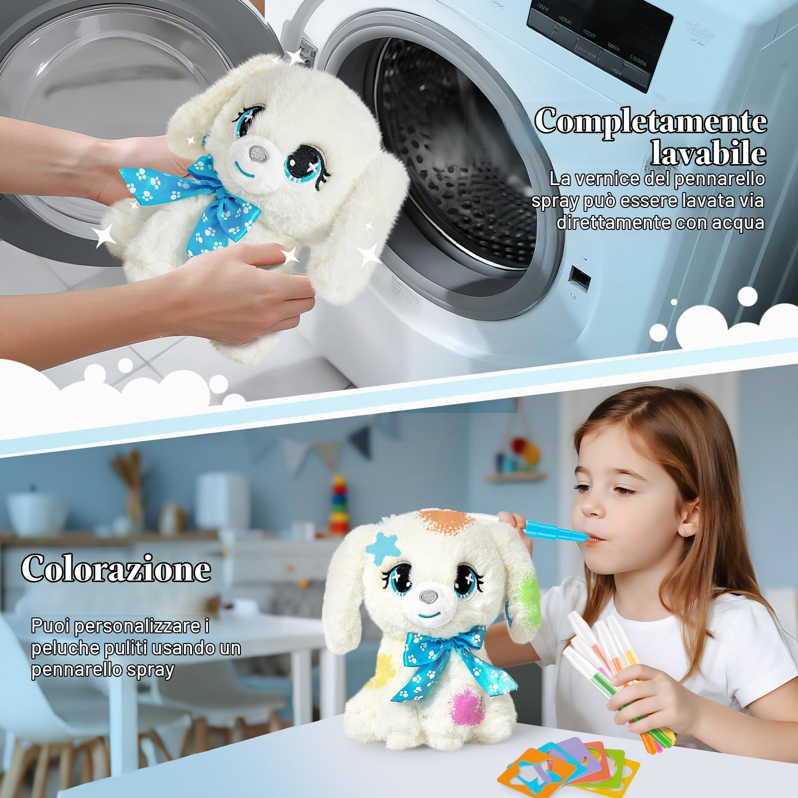 Toylink Cane Giocattolo Bambina, Peluche Cane con Vasca da Bagno a Spruzzo e Penne Lavabili, Regali Compleanno Bambina, Giocattoli Creativi per Bambini 4 5 6 7 8 Anni per Natale