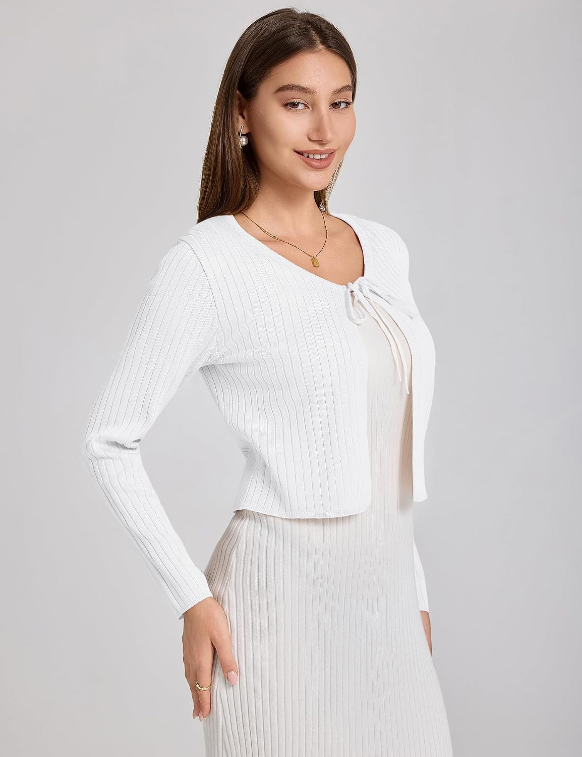 Yekaty Cardigan Sweaters for Women Tie Front Long Sleeve Crop Knit Shrugs | Soft lightweight cover up for dress casual, Air-conditioned spaces, cool evenings, Slim fit layering for Fall and Winter