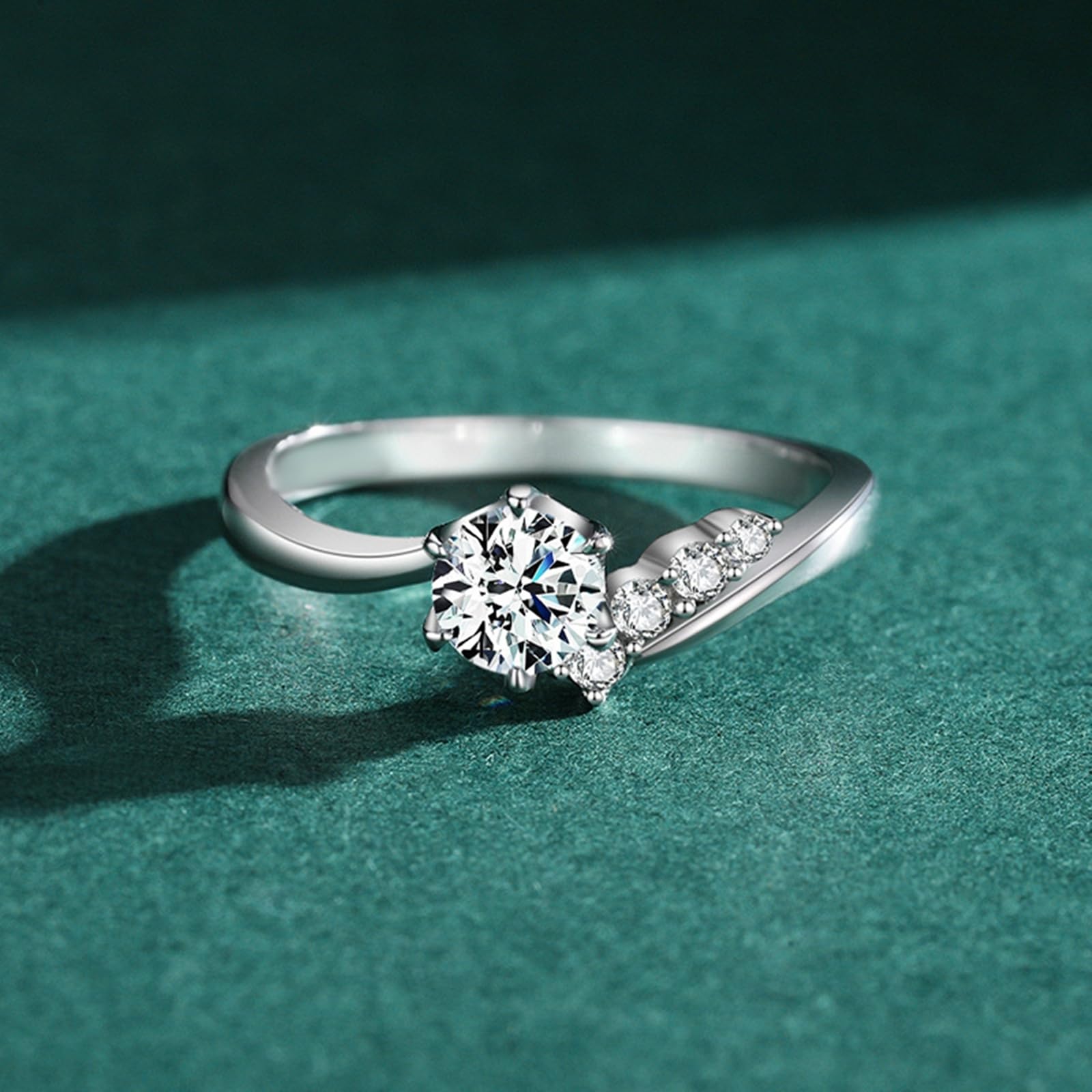 Anillo de compromiso de oro blanco, alianzas de oro auténtico, elegantes anillos de boda con diamante cultivado en laboratorio de 0,8 quilates para mujer