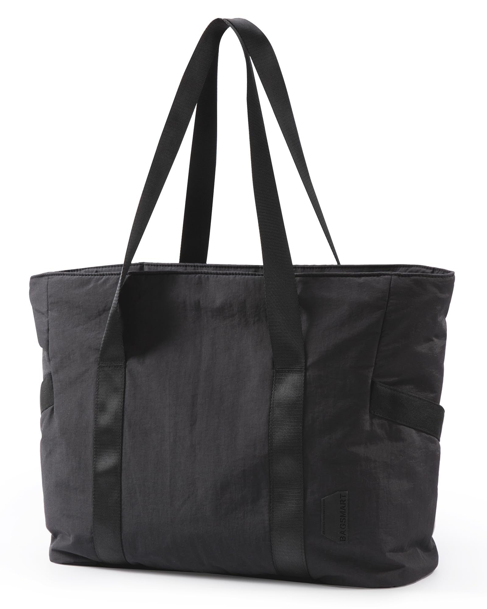 BAGSMART Women Tote Bag Large Shoulder Bag Top Handle Handbag with Yoga Mat Buckle for Gym, Work, Black, Medium