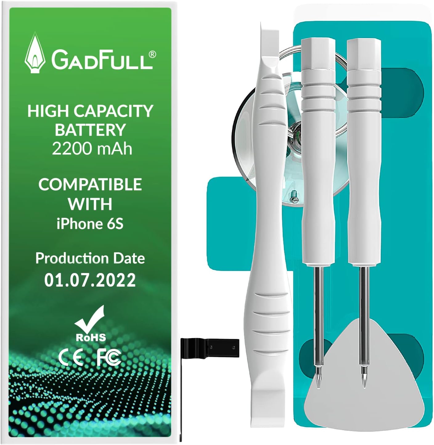 GadFull Battery High Capacity compatible with iPhone 6S | incl. Repair set manual & Profi Kit Tool Set | Works with all original APN | Mobile Phone New extra Battery