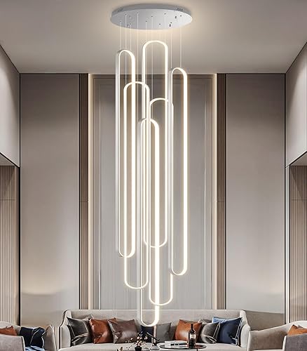 Miniatura 28 de Candelabros LED modernos para entrada de vestíbulo, techo alto, lámparas de escalera largas, regulables, montaje empotrado, alto recibidor,