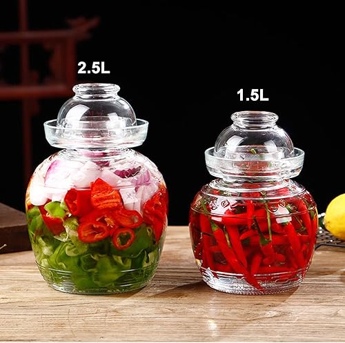 Miniatura 6 de Tarro de vidrio de 1,5 litros con tapa de fermentación, kit de fermentación tradicional con tapa de sellado de agua, tarro de pepinillos para