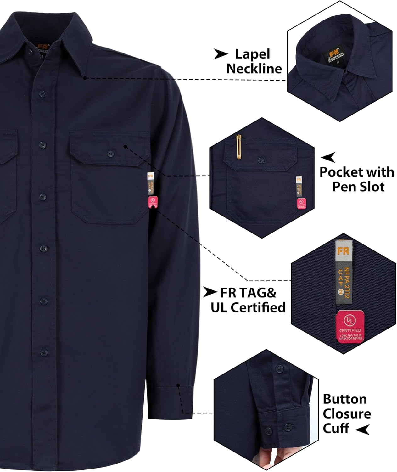 KONRECO FR Shirts for Men Button Down Flame Resistant HRC2 Men's Welding Shirts