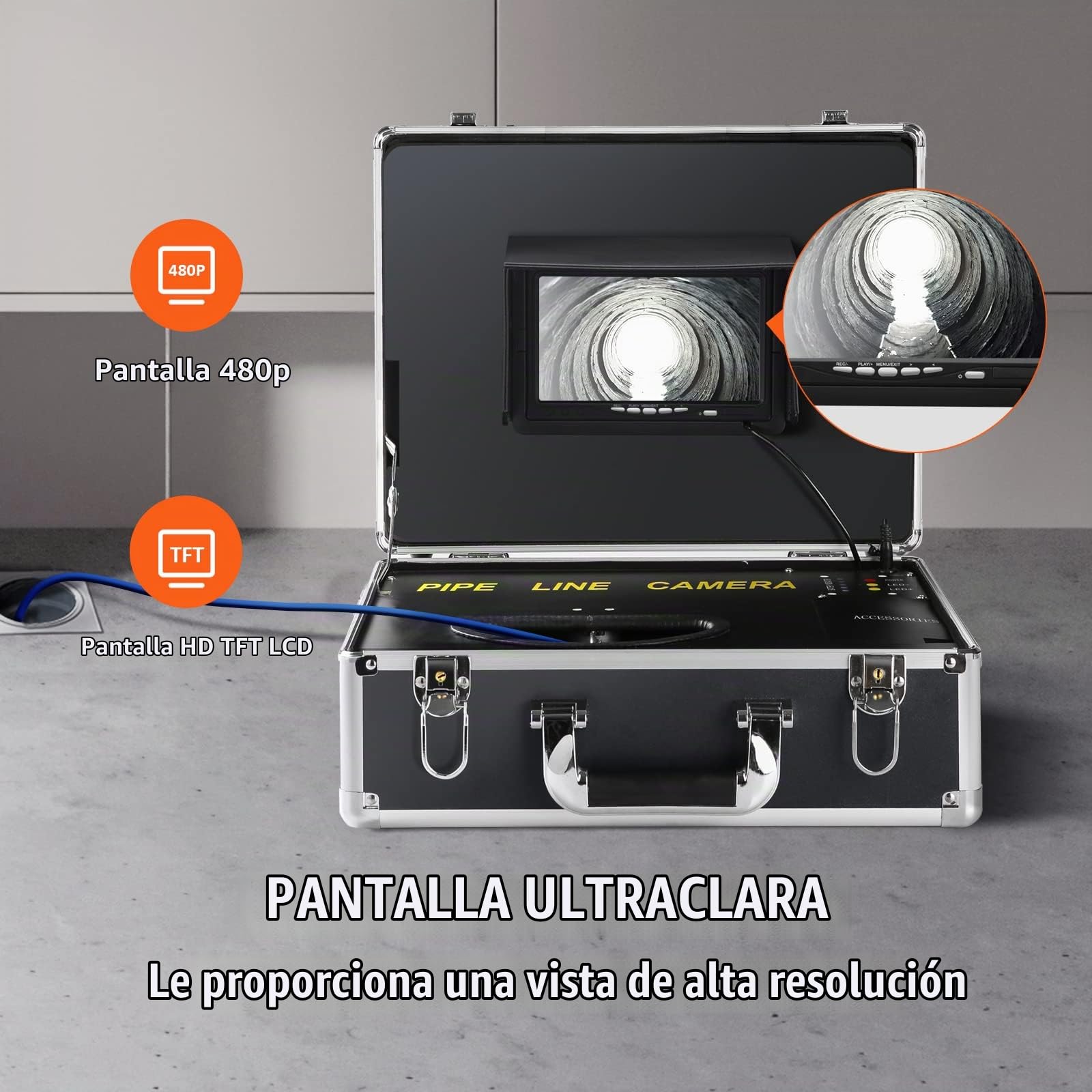 VEVOR Cámara de Inspección de Tuberías Longitud de 30 m Pantalla Endoscopio 7" con IP68 Impermeable DVR 12 LED Ajustable 16GB Tarjeta SD 1000TVL para Tubería Alcantarillado Hogar Drenaje Fontanería