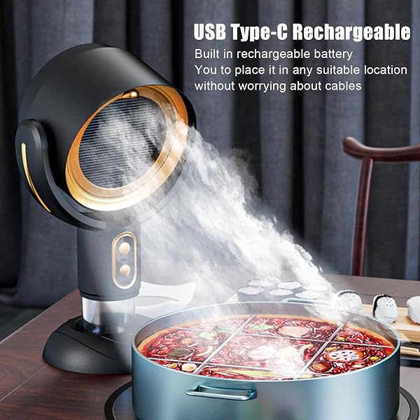 Yoicee Tragbare Dunstabzugshaube für die Küche, USB-Aufladbar, Tisch-Küchenabzug mit 2 Geschwindigkeitsstufen für Indoor & Outdoor-Wohnmobil-BBQ, Feuertopf-Camping (Black and gold) - 3