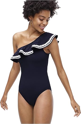 Amazon Com J Crew One Shoulder Ruffle One Piece Swimsuit With Rickrack Clothing Shoes Jewelry