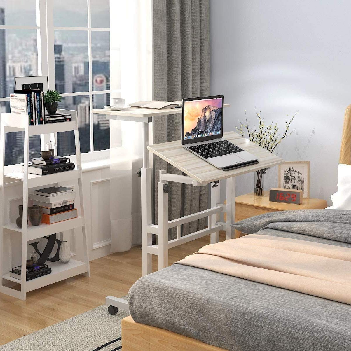 sogesfurniture Mesa de Ordenador Portatil Mesa Auxiliar con Ruedas, Altura Ajustable, Mesa Compacta Escritorio de la Computadora Estación de Trabajo para Hogar Oficina, Arce Blanco