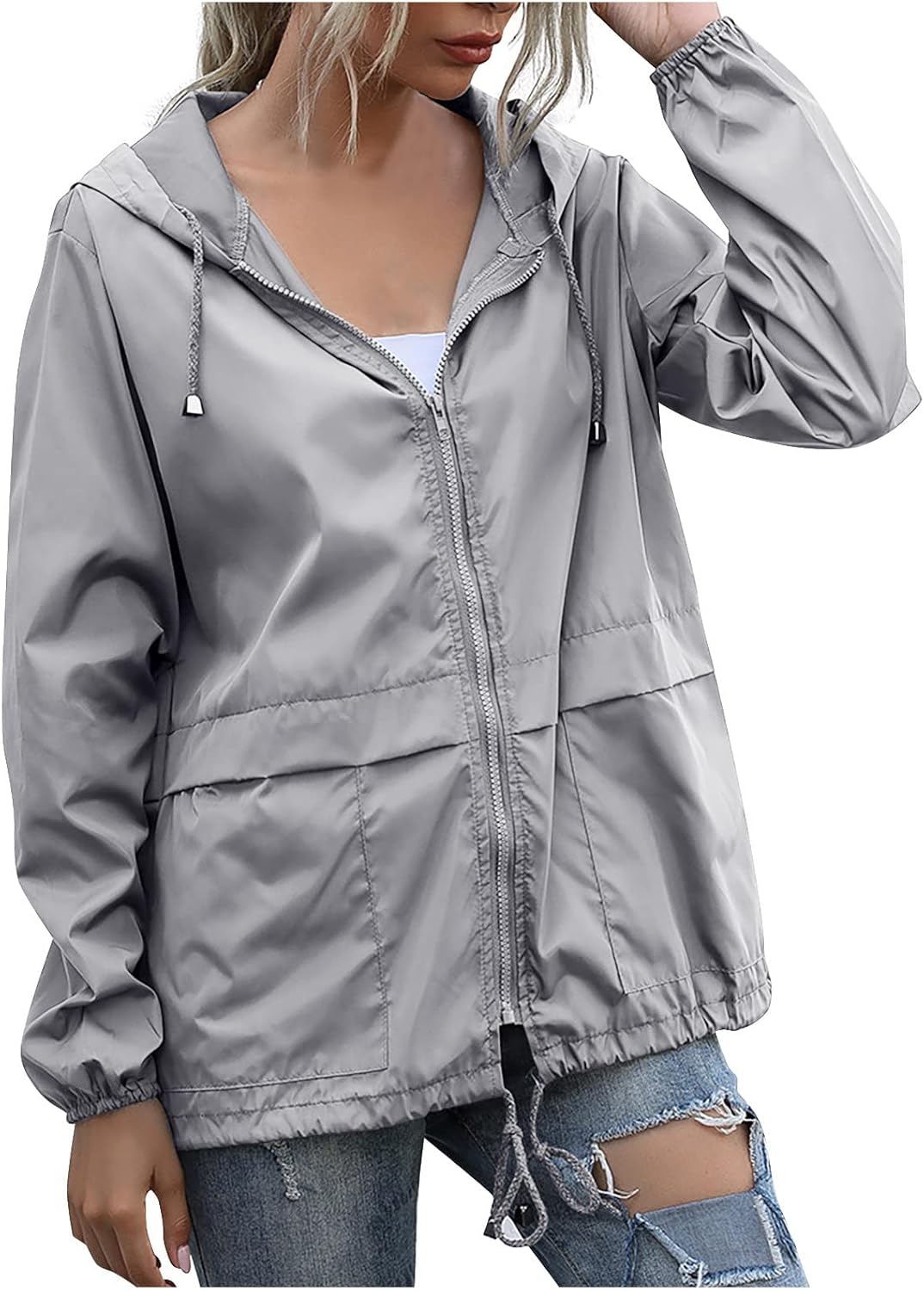 Cdiecer Women's Raincoats Lightweight Rain Jacket Windproof Spring Jackets Adjustable Hooded Windbreaker with Pockets