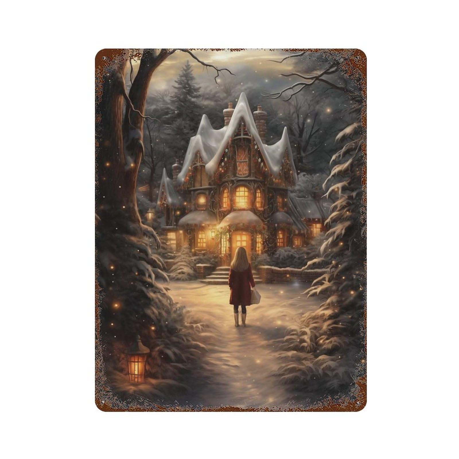 Winter Wonderland Cottage Vintage Rust Metal Sign 15.7"x11.8", Farmhouse Wall Decor for Garage, Pub Or Kitchen