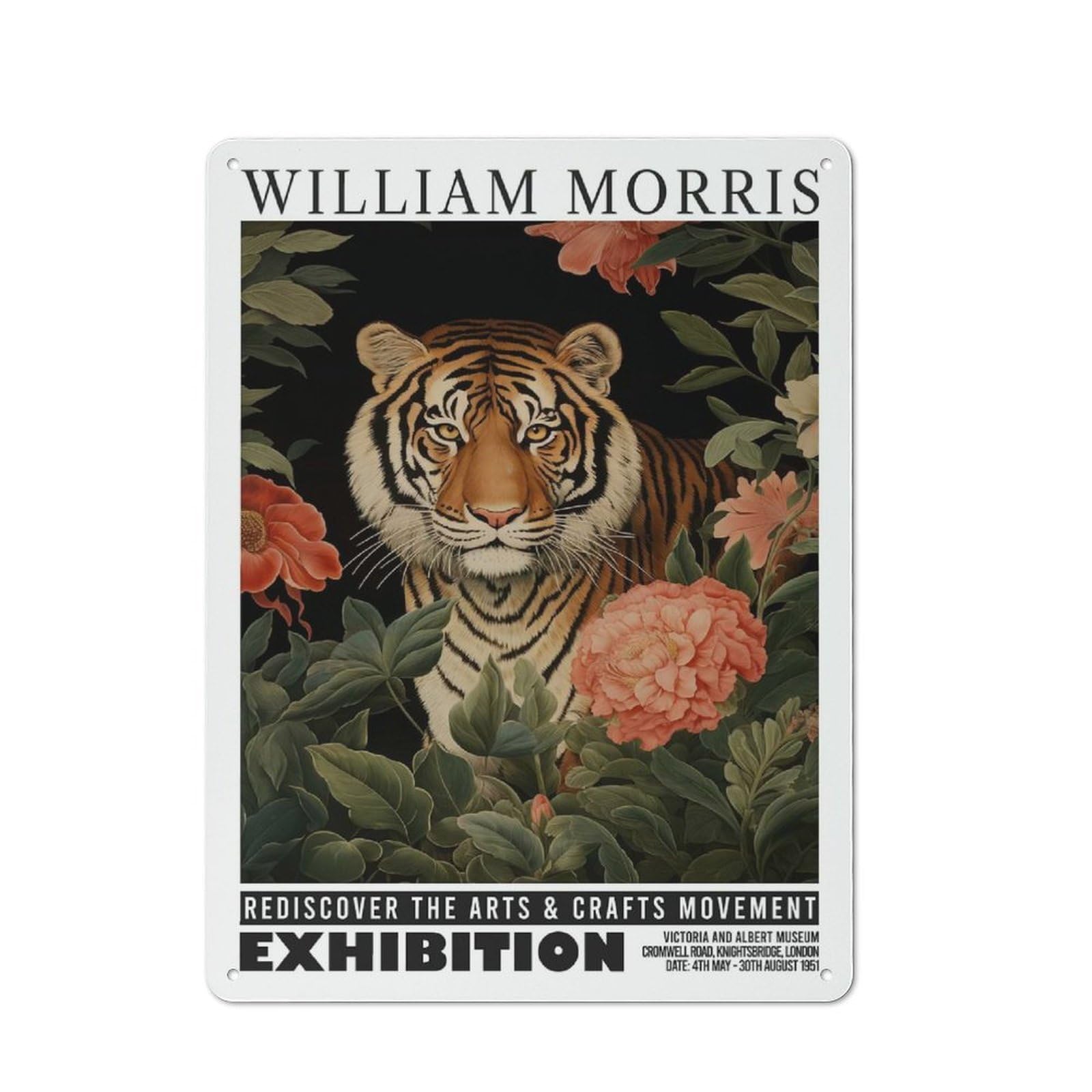 Junmoney Style-19 Morris Floral Tiger Exhibition Rustic Metal Plaque 40X30cm For Café Or Restaurant, Wall Decor For People Reorganising Café And Restaurant