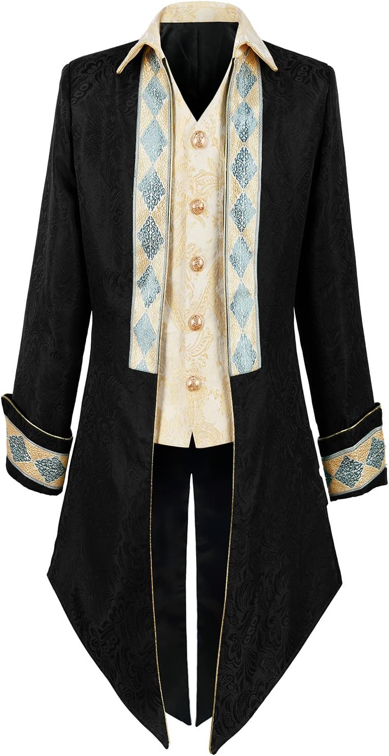 Men's Pirate costume Medieval Steampunk Tailcoat Gothic Retro Jacket Halloween costume