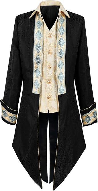 Mens Pirate costume Medieval Steampunk Tailcoat Gothic Retro Jacket Halloween costume