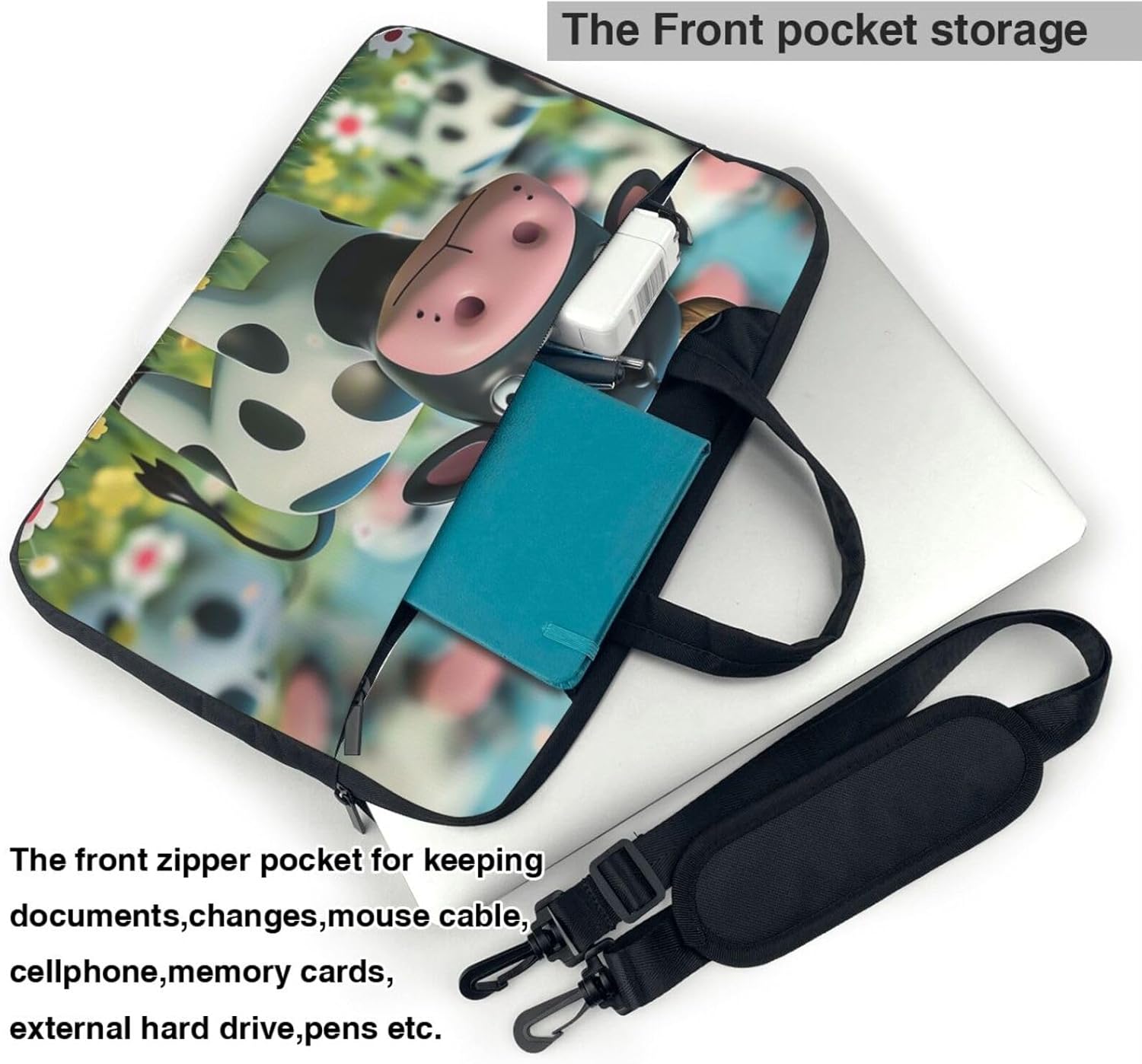 Cute Cow Laptop Carrying Case Travel Business Computer Bag Work Bag for Men Women