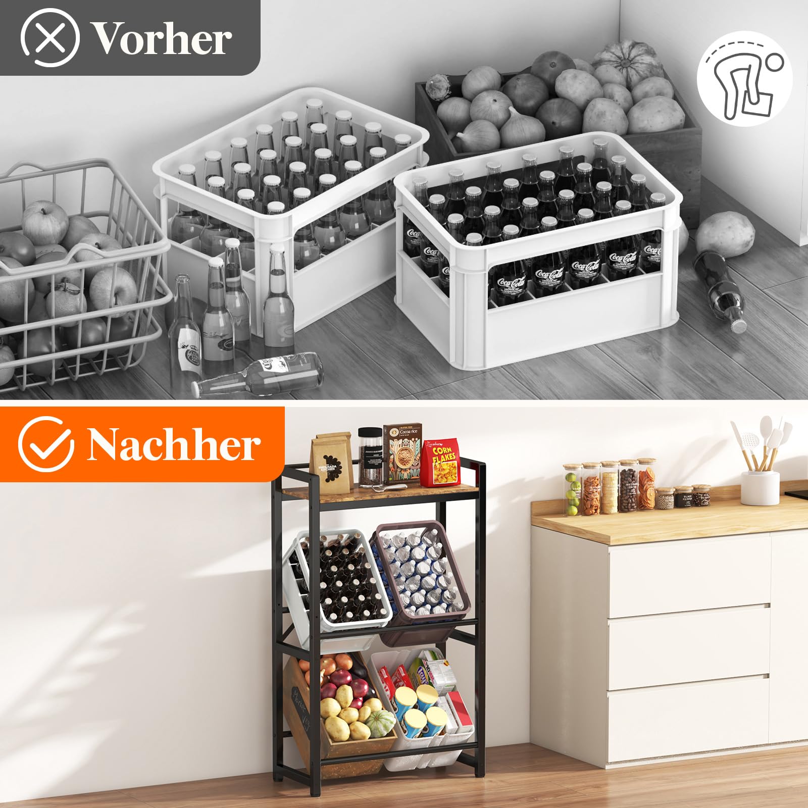Lifewit Getränkekistenregal 4 kisten mit Ablage aus Metall, Vintage Braun | Stabil Kistenregal trag. 240 kg, Getränkeregal, Bierkisten Regal, Wasserkasten Regal für Bier Getränke Wasser Gemüse Obst bar