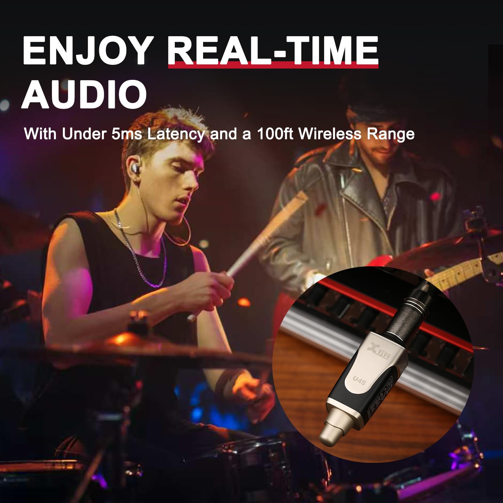 Xvive U45 In-Ear Monitor Wireless – Sistema di Monitoraggio In-Ear con Trasmettitore e Ricevitore IEM a 5.8 GHz per Musicisti, Cantanti e Performance dal Vivo