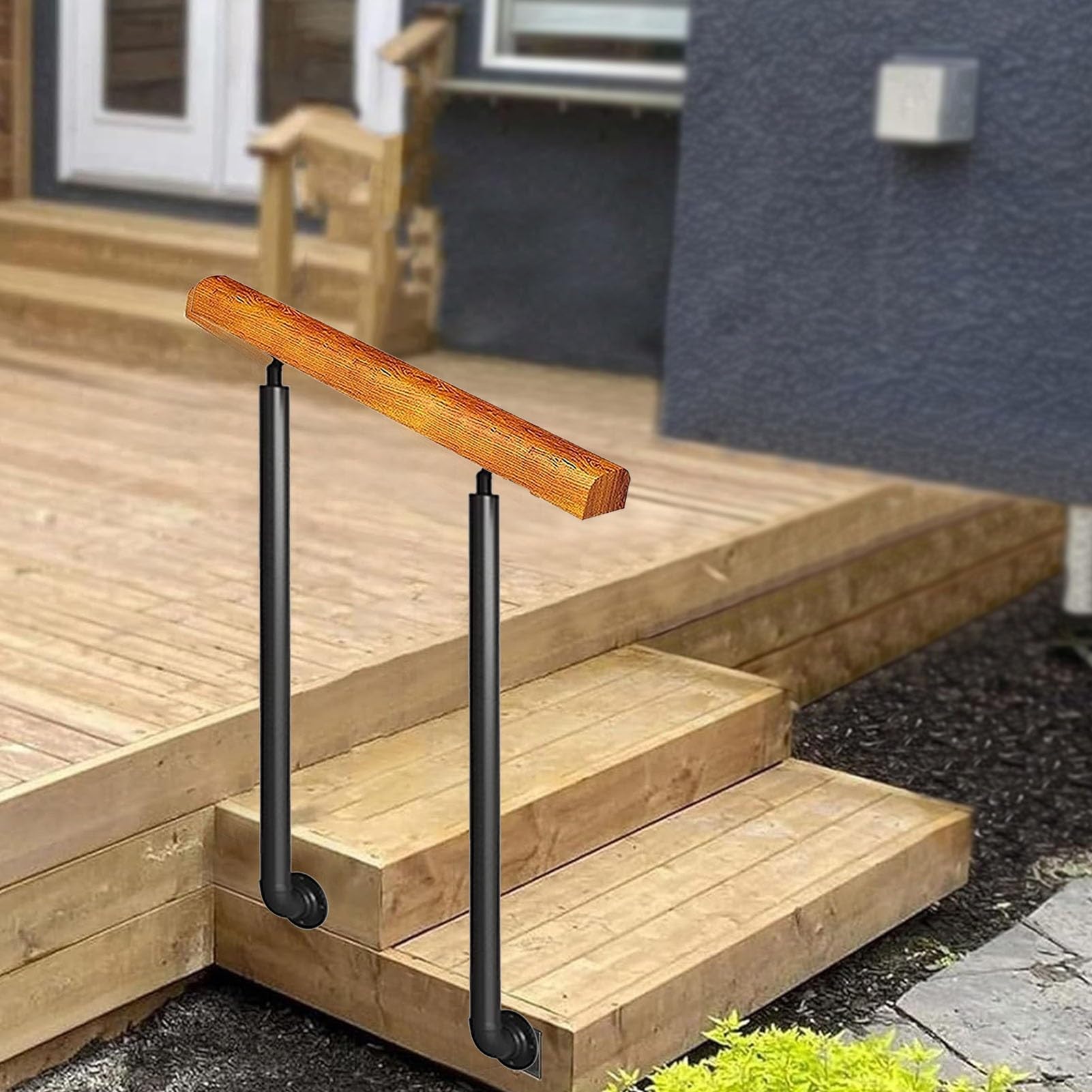 Gyeqxkt Height 95Cm Outdoor Stair Handrail, Adjustable Safety Rail With Wrought Iron Posts For Deck, Garden, And Loft, Fits 1 To 3 Steps