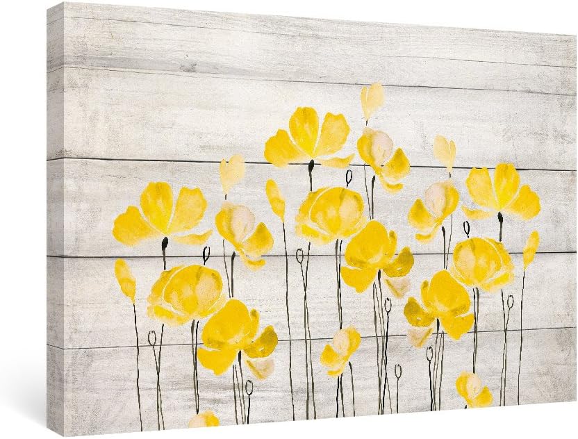 SUMGAR Yellow Wall Art Bedroom Farmhouse Decor Flower Rustic Pictures Bathroom Floral Gray Canvas Paintings Grey Prints Artwork Living Room Home Decoration Gifts,16x24 inch