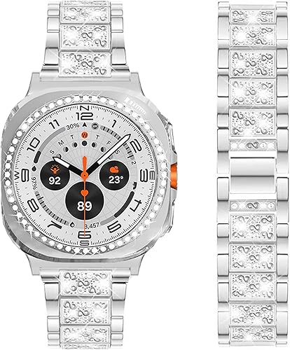 Vista 241 de Correas compatibles con Samsung Galaxy Watch FE / 5/4 de 1.575 pulgadas, correa de metal con diamantes de imitación brillantes de 0.787 pulgadas