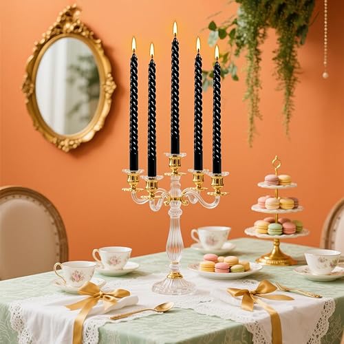 Miniatura 3 de Juego de velas cónicas en espiral negras de 10 pulgadas, paquete de 12 velas sin perfume sin goteo para Halloween, cena, fiesta, cumpleaños, boda y