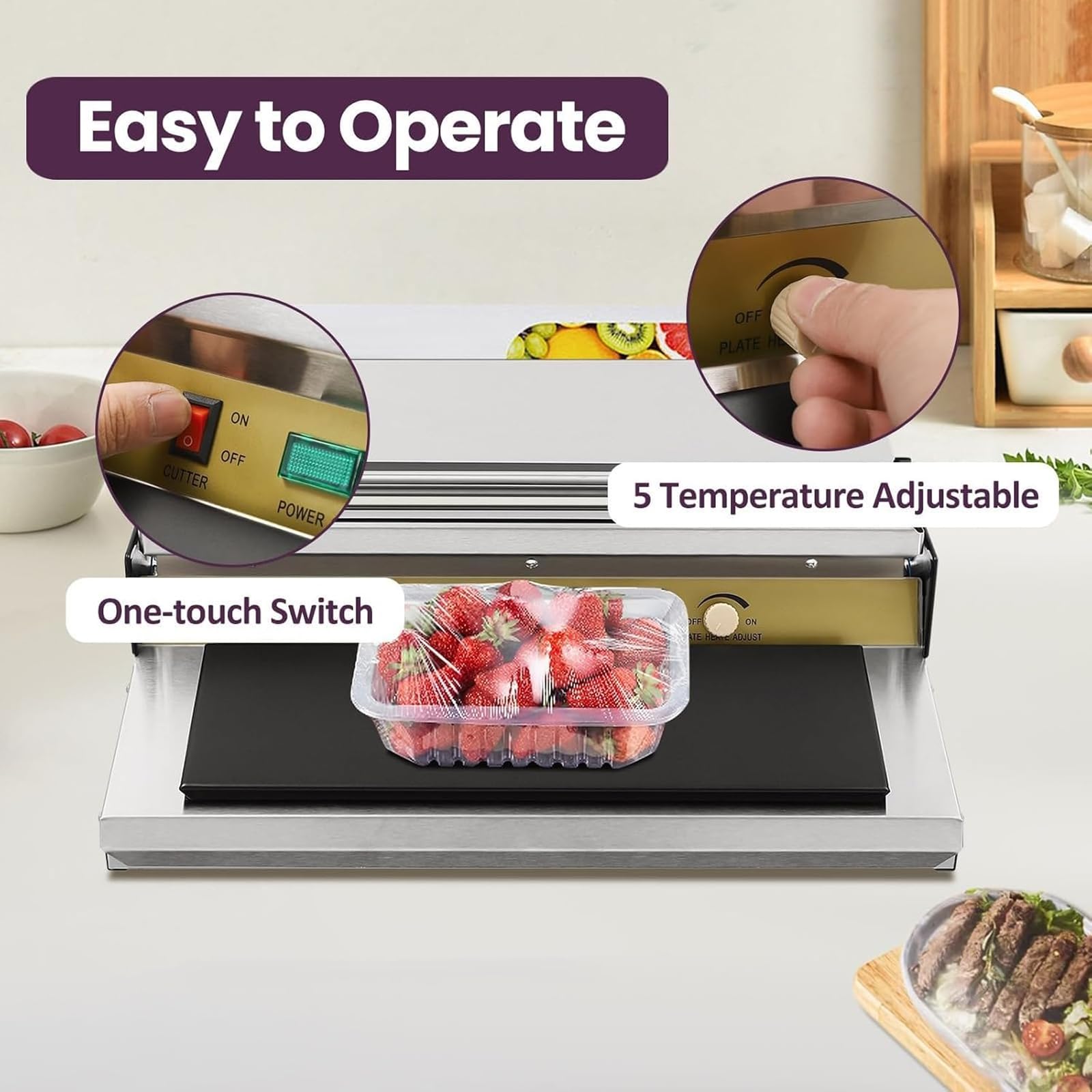 Máquina Envolvedora de Película de 300W, Máquina Comercial de Empaque de Película Plástica, Temperatura Ajustable, Empaque con Film Transparente