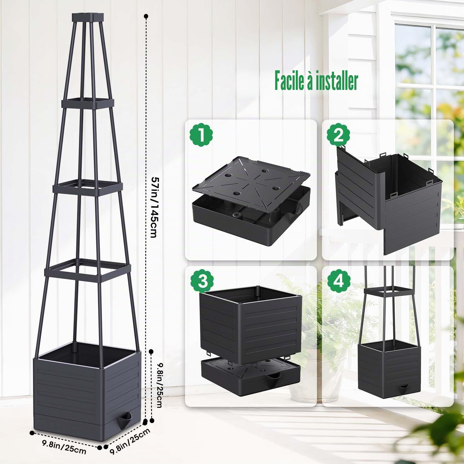 2 Pack 145cm Jardinière Tomate avec Treillis, Auto-Arrosage | Arrosage Automatique, Tuteur Support Tomate, Treillis pour Plantes Grimapantes, Légumes, Fleurs, Intérieur et Extérieur